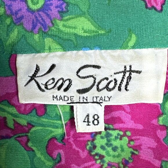 Ken Scott VTG 70s Shirt Dress Womens Sz M/L (EU 48) Green Floral Made in Italy - Picture 11 of 15